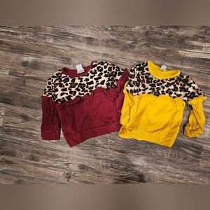 Leopard Print Kids Tops - Burgundy and Yellow
